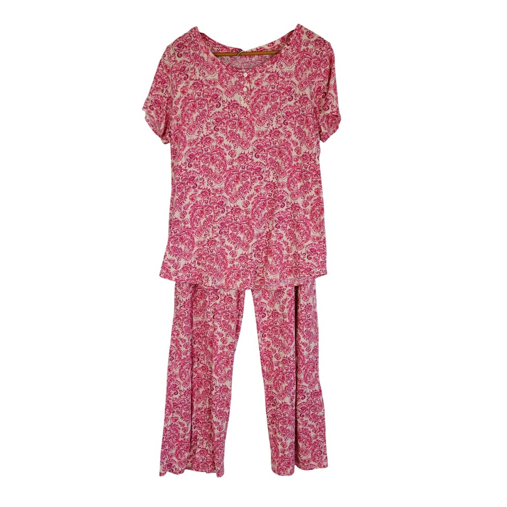 J. Jill Sleep Ultrasoft Pajamas Set Pink Floral Paisley Size Medium Cotton Modal